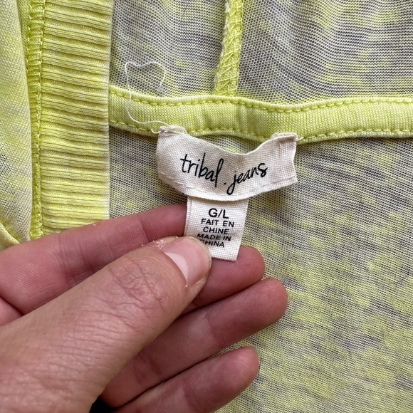 Tribal Jeans Slub Hoodie Neon Yellow - Picture 2 of 2